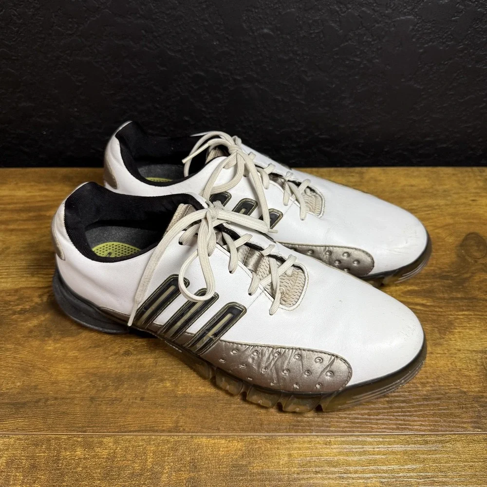 Adidas Powerband Chassis 737853 White Bronze Leather Golf Shoes Mens 9
